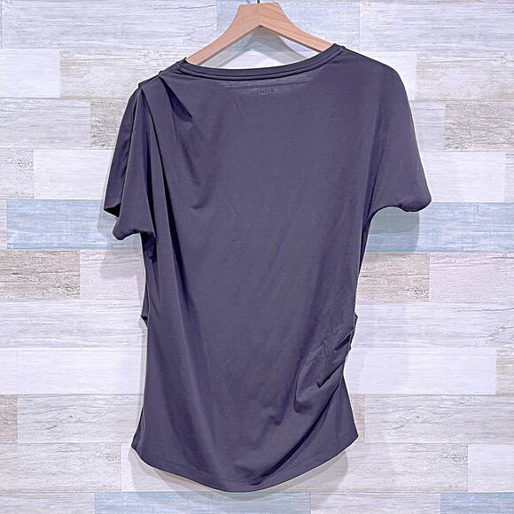 Athleta Essence Pleated Tee Black Short Sleeve Tech Jersey Knit Womens Medium - Picture 3 of 7